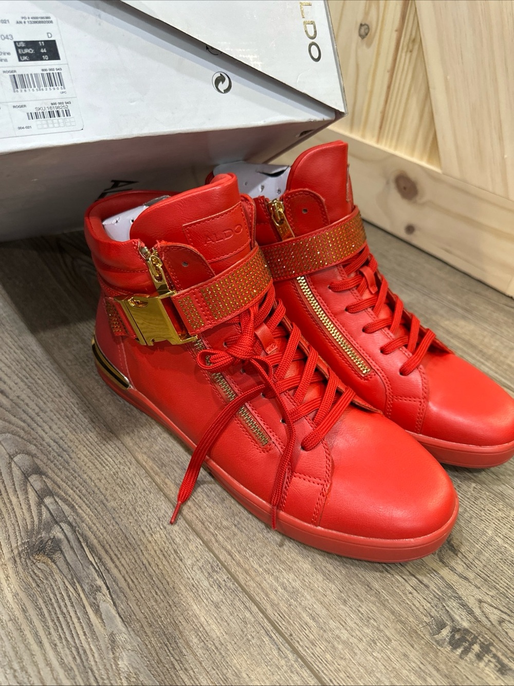 Aldo Roger High Top Lace-up Basketball Sneakers Men's US 11 EU 44 Red Gold New - Picture 6 of 8